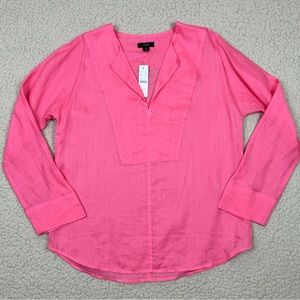 J. Crew Long Sleeve Lightweight Slit Neck Ramie Tunic Top Blouse